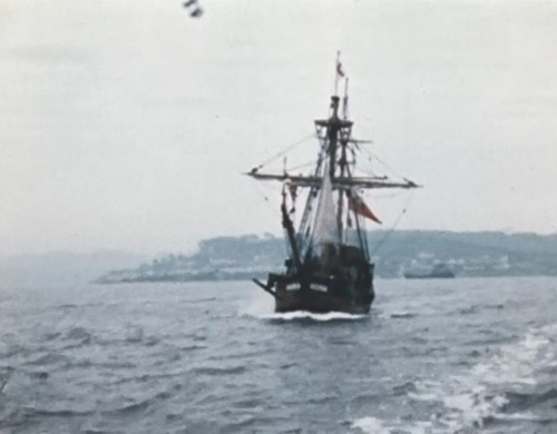 the replica of the boat Nonsuch in the water